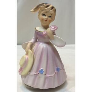 Vintage Schmid Spinning Pink Dress Girl Music Box Figure Hat 7"